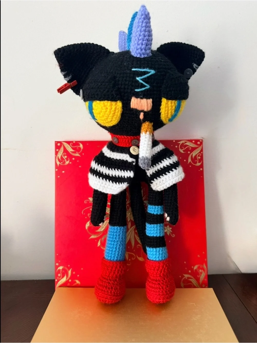 Handmade Black Multicolor Crochet punk Cat plush